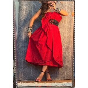 Vintage Red Strapless Cocktail Dress‎ Sz M